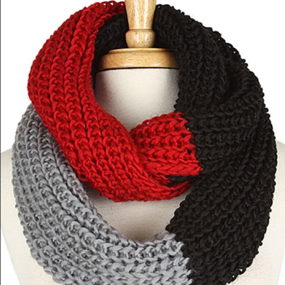 Red Grey & Black Infinity Scarf